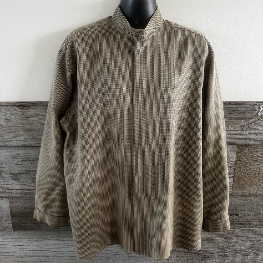 James Lord vintage 70’s designer banded collar shirt size XL (J1)